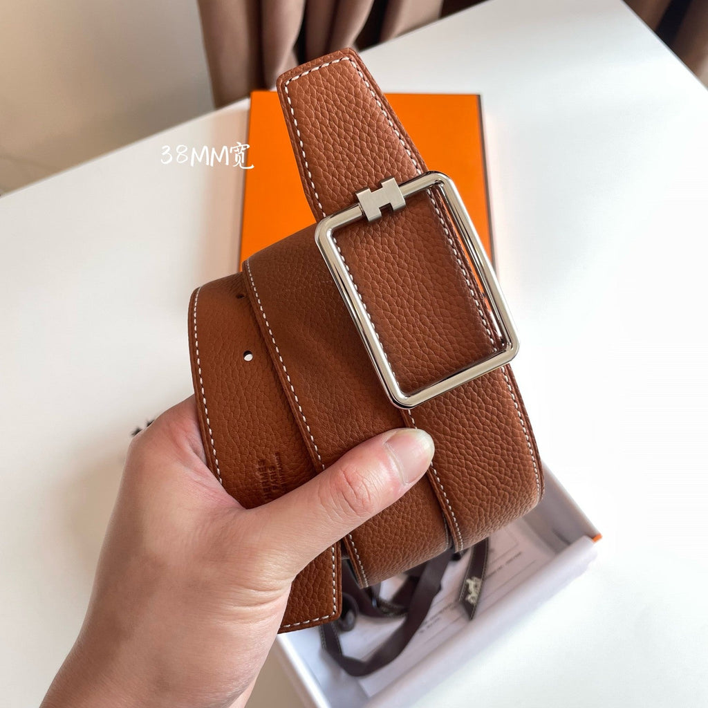 HERMES TUBE H BELT BUCKLE & REVERSIBLE BLACK AND CINNAMON BROWN LEATHER STRAP 38MM SILVER HARDWARE