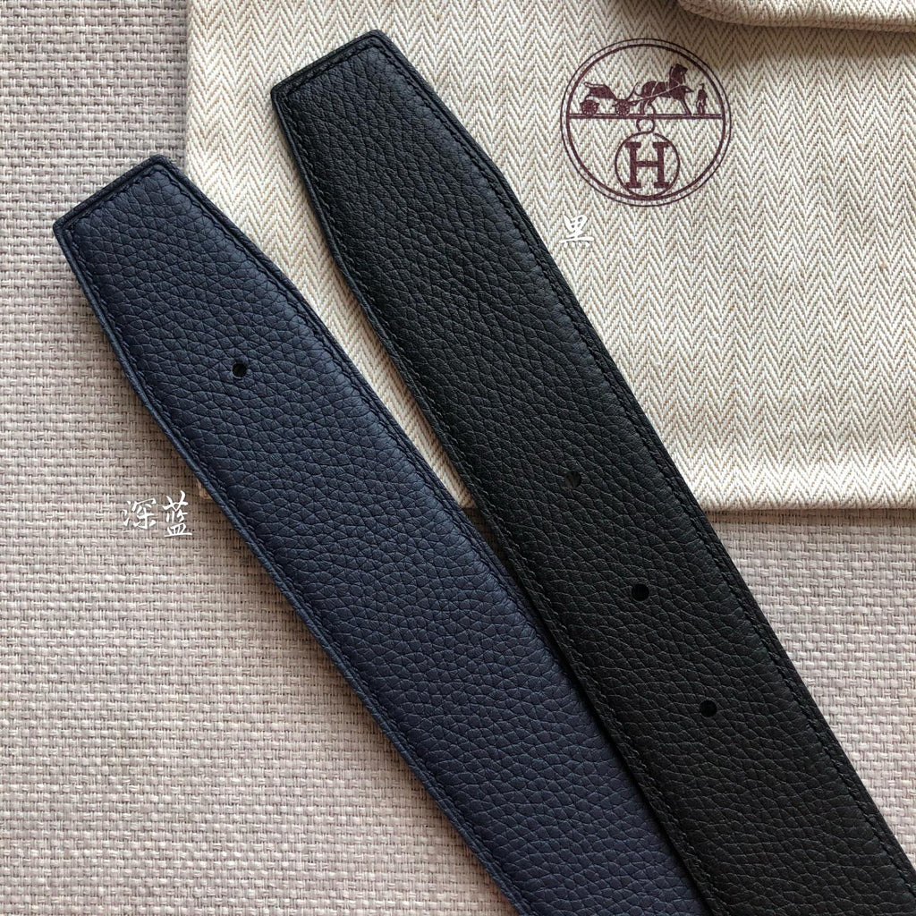 HERMES BELT BUCKLE & REVERSIBLE BLACK LEATHER STRAP 38MM SILVER HARDWARE