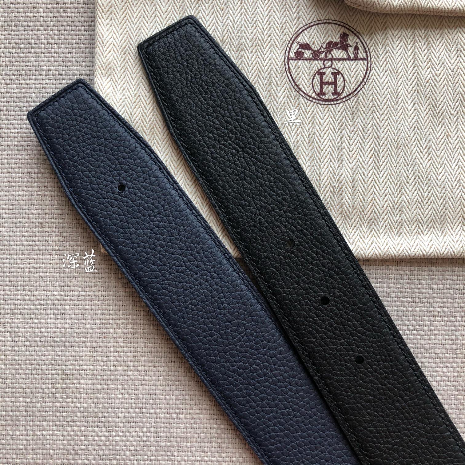 HERMES BELT BUCKLE & REVERSIBLE BLACK LEATHER STRAP 38MM SILVER HARDWARE
