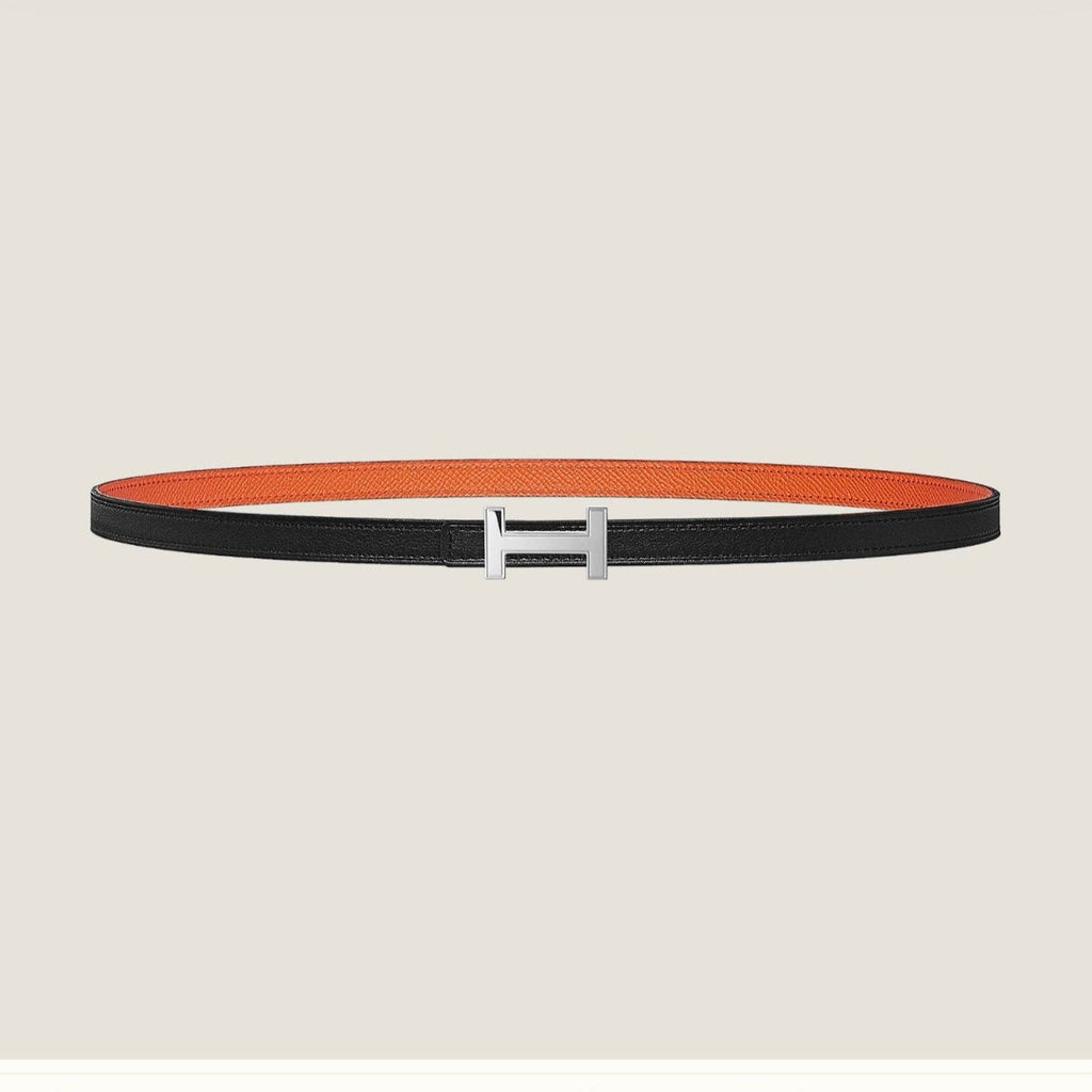 HERMES FOCUS BUCKLE & REVERSIBLE ORANGE AND BLACK LEATHER STRAP 13MM SILVER HARDWARE