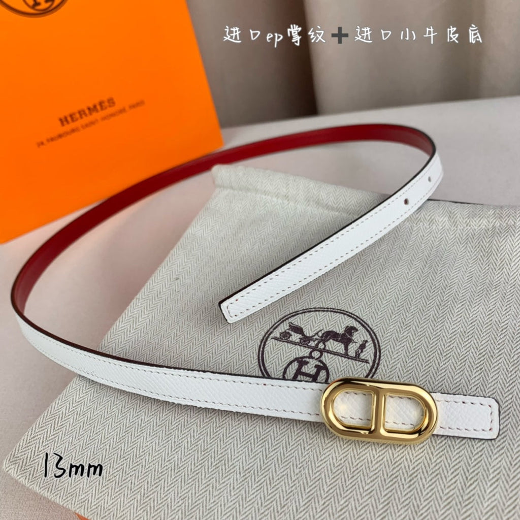 HERMES MAILLON H BELT BUCKLE & REVERSIBLE WHITE LEATHER STRAP 13 MM GOLD HARDWARE