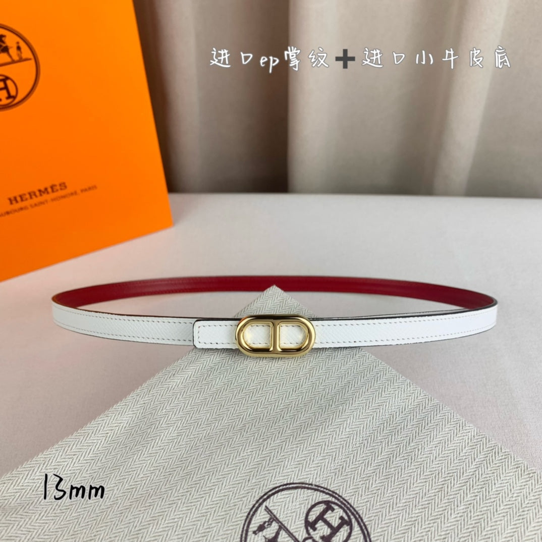 HERMES MAILLON H BELT BUCKLE & REVERSIBLE WHITE LEATHER STRAP 13 MM GOLD HARDWARE
