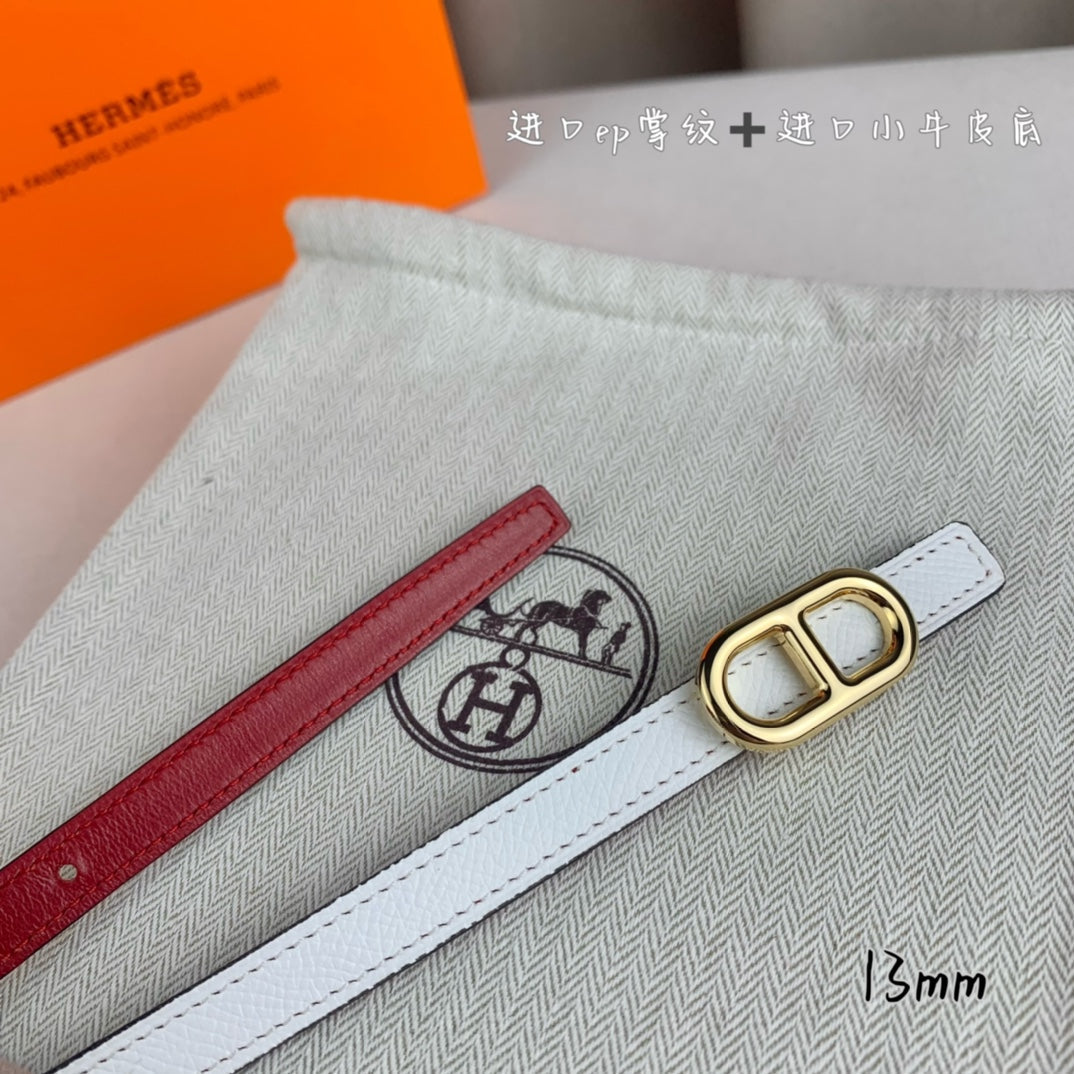 HERMES MAILLON H BELT BUCKLE & REVERSIBLE WHITE LEATHER STRAP 13 MM GOLD HARDWARE