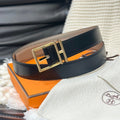 HERMES NATHAN 32MM REVERSIBLE BELT IN BLACK AND TAN LEATHER GOLD BUCKLE