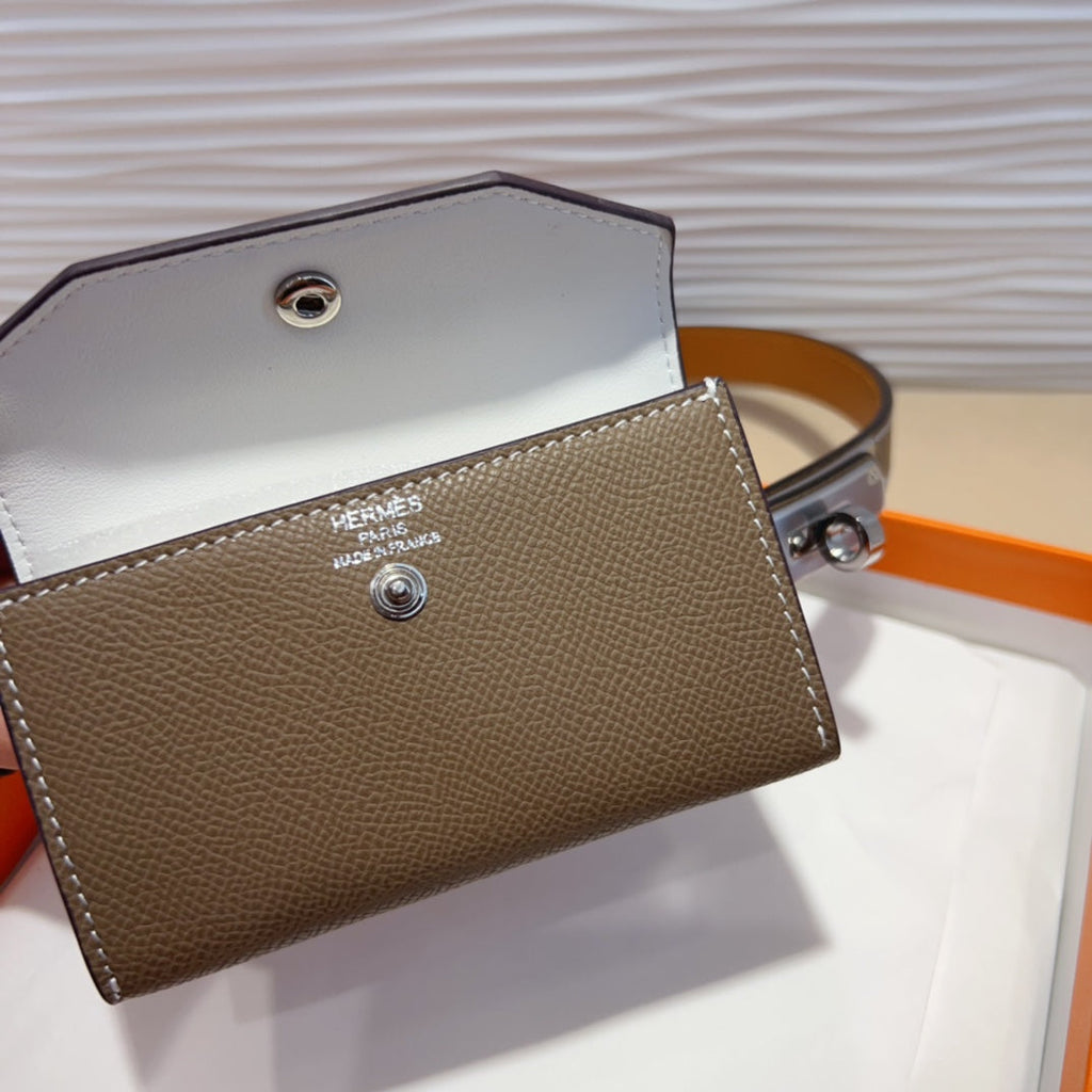 HERMES KELLY DARK BROWN POCKET 18MM BELT LEATHER SILVER HARDWARE