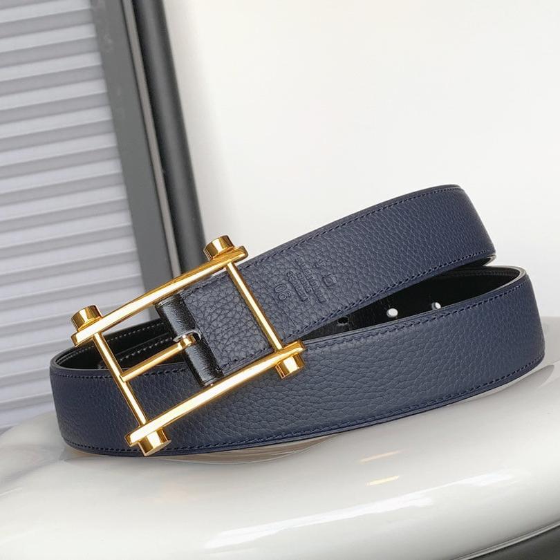 HERMES REVERSIBLE NAVY BLUE LEATHER STRAP 32 MM GOLD HARDWARE