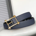 HERMES REVERSIBLE NAVY BLUE LEATHER STRAP 32 MM GOLD HARDWARE