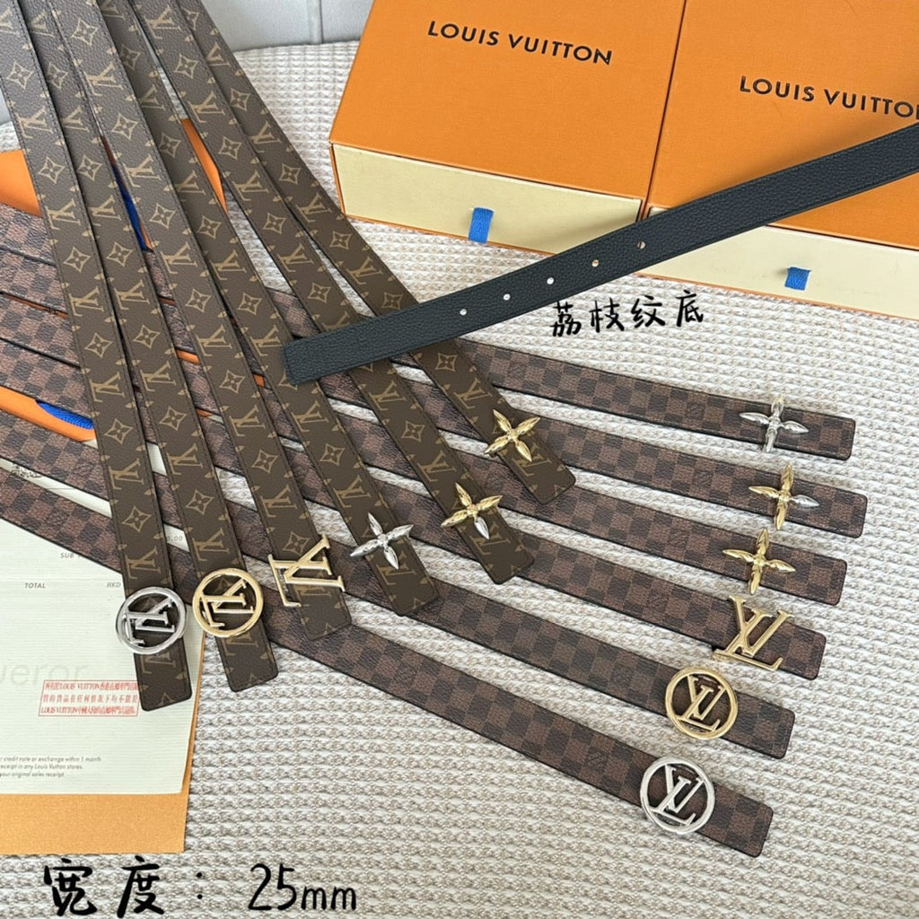 LOUIS VUITTON LV CIRCLE 25MM REVERSIBLE BELT IN BROWN DAMIER CALFSKIN GOLD HARDWARE