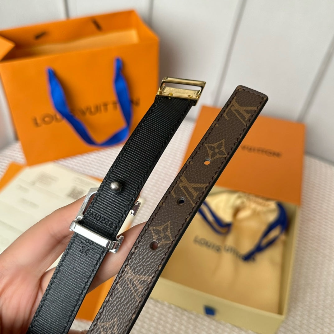 LOUIS VUITTON LV GRAM 20 MM REVERSIBLE BELT BROWN MONOGRAM CALFSKIN SILVER HARDWARE