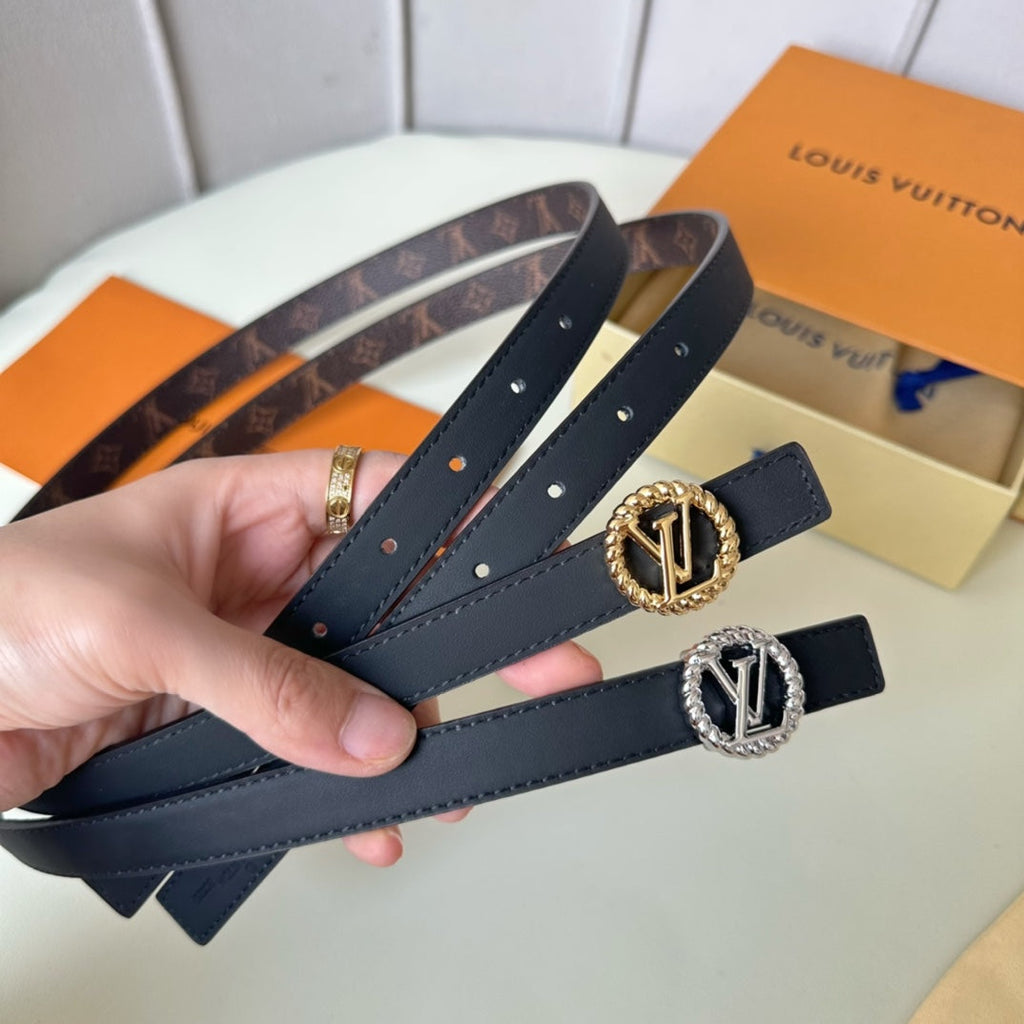 LOUIS VUITTON LV Circle Nautical 20mm Reversible Square End Tip Belt Silver Buckle Navy Blue Brown lambskin