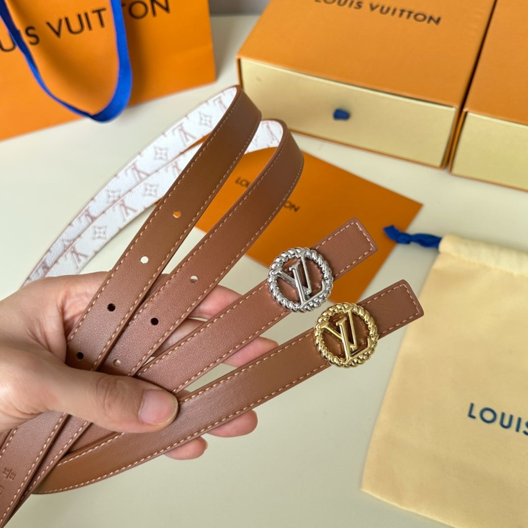 LOUIS VUITTON LV Circle Nautical 20mm Reversible Square End Tip Belt Silver Buckle Tan White lambskin