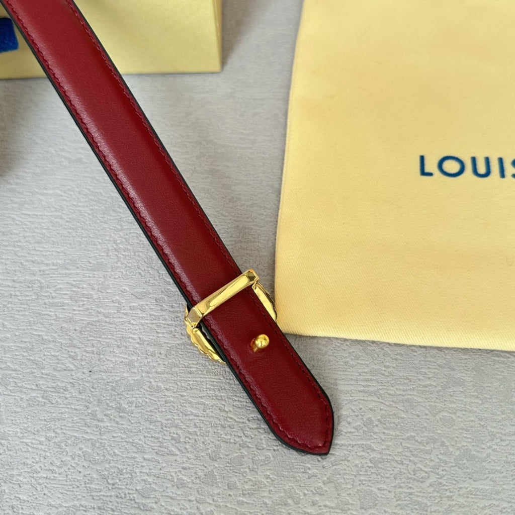 LOUIS VUITTON LV S-LOCK BELT 20 MM IN CHERRY RED CALFSKIN AND CIRCLE GOLD HARDWARE