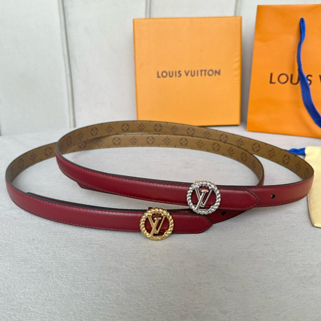 LOUIS VUITTON LV Circle Nautical 20mm Reversible Belt Silver Buckle Burgundy Light Brown Lambskin