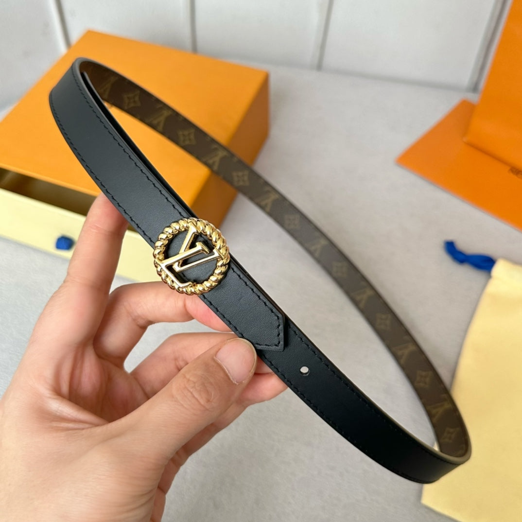 LOUIS VUITTON LV S-LOCK BELT 20 MM IN BLACK CALFSKIN AND CIRCLE GOLD HARDWARE