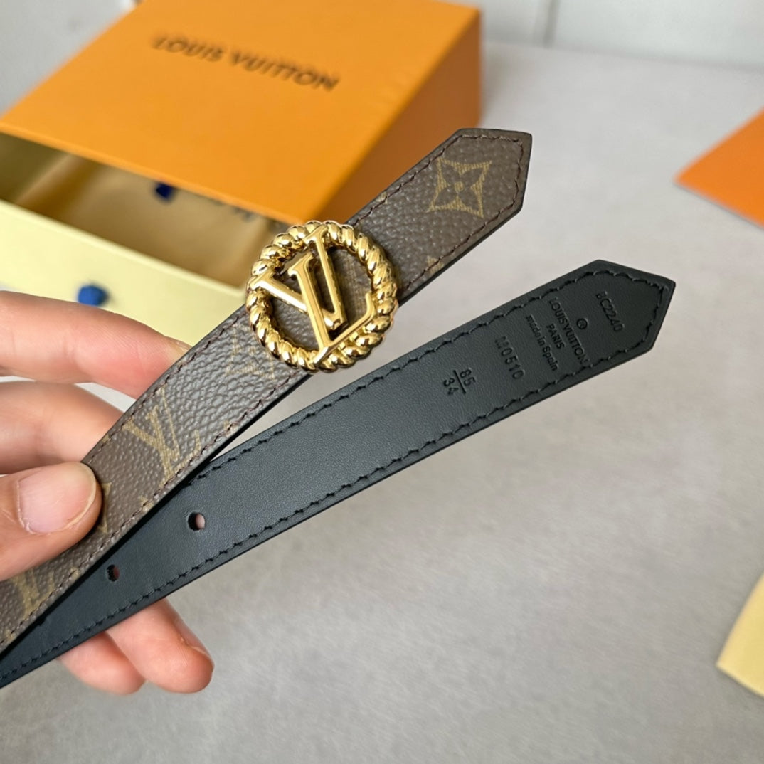 LOUIS VUITTON LV S-LOCK BELT 20 MM IN BLACK CALFSKIN AND CIRCLE GOLD HARDWARE