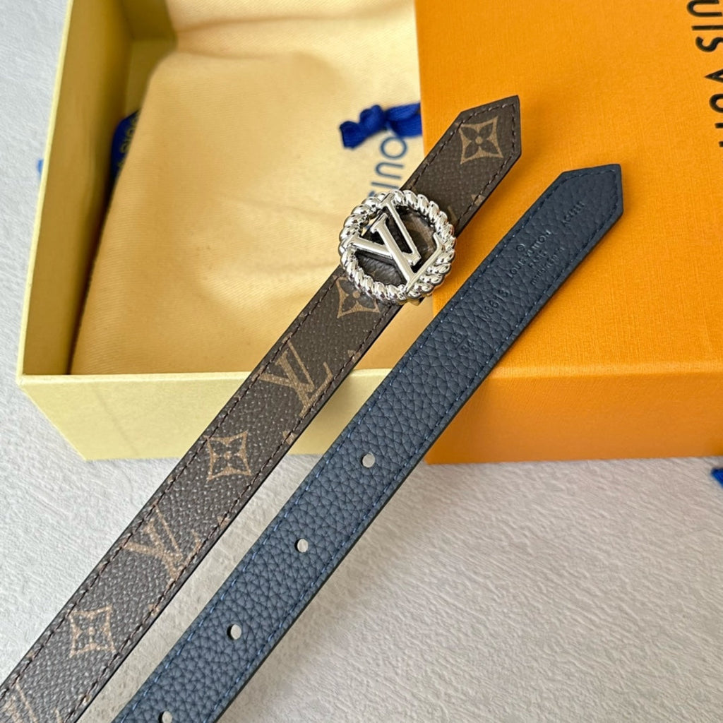 LOUIS VUITTON LV S-LOCK BELT 20 MM IN NAVY BLUE CALFSKIN AND CIRCLE SILVER HARDWARE