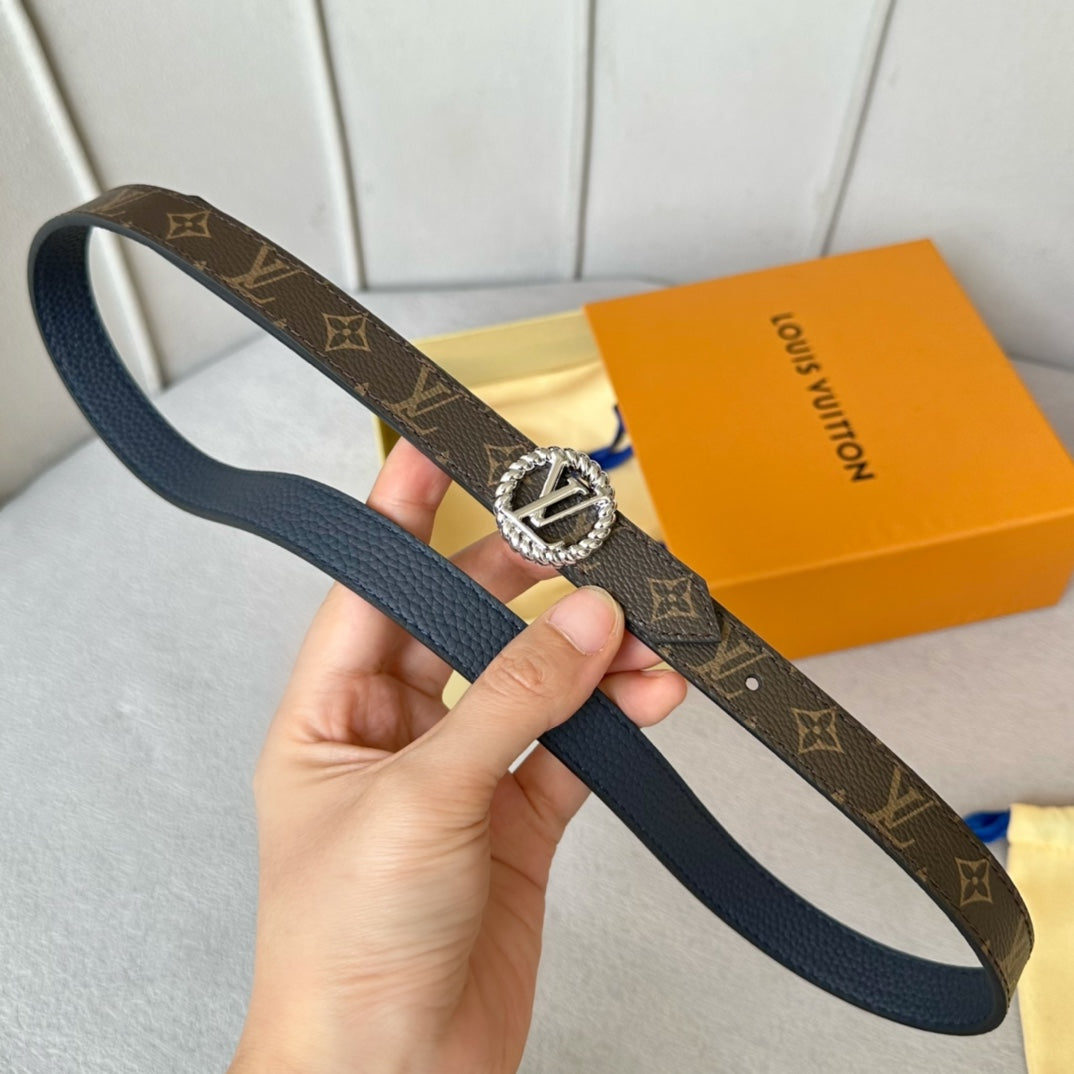 LOUIS VUITTON LV S-LOCK BELT 20 MM IN NAVY BLUE CALFSKIN AND CIRCLE SILVER HARDWARE