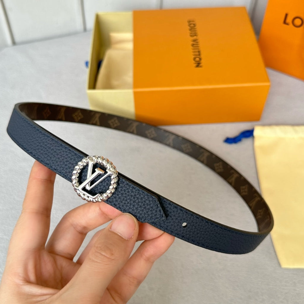 LOUIS VUITTON LV S-LOCK BELT 20 MM IN NAVY BLUE CALFSKIN AND CIRCLE SILVER HARDWARE