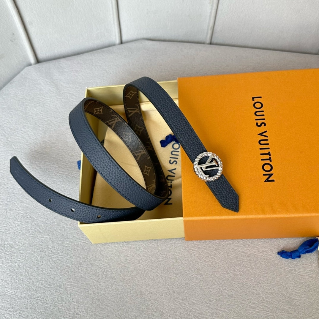 LOUIS VUITTON LV S-LOCK BELT 20 MM IN NAVY BLUE CALFSKIN AND CIRCLE SILVER HARDWARE