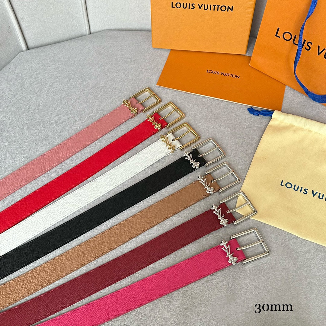 LOUIS VUITTON LV Bloom 30mm Belt Gold Buckle Pink Brown Leather