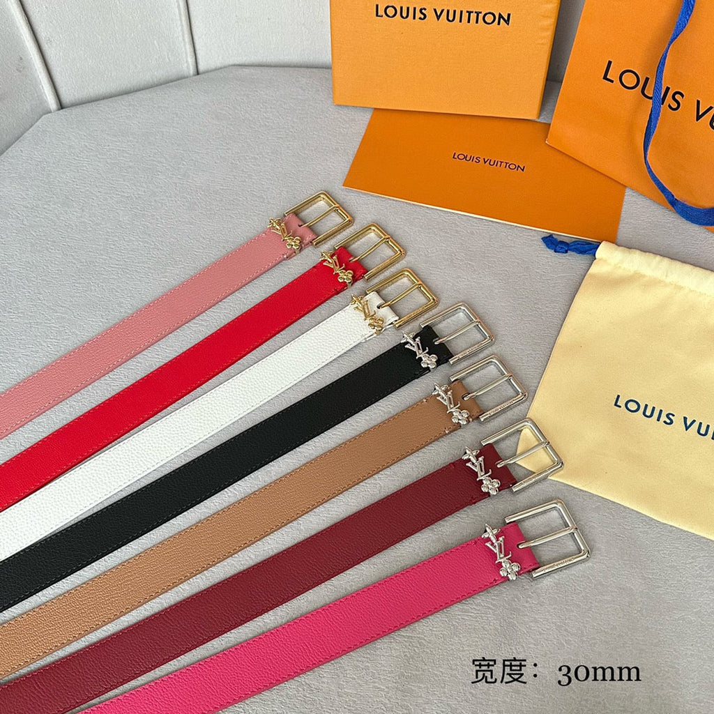 LOUIS VUITTON LV BLOOM 30MM BELT IN BLUSH PINK CALFSKIN GOLD HARDWARE