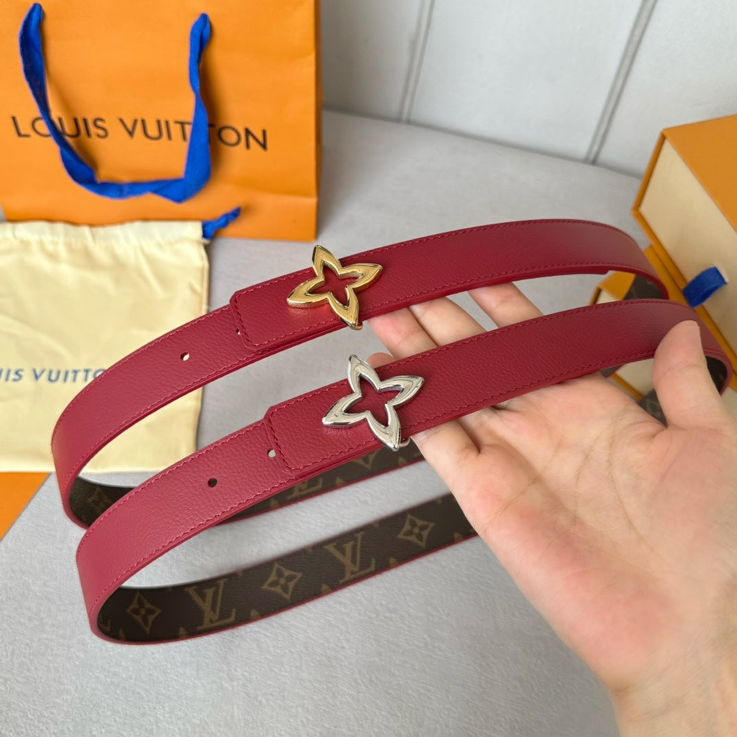 LOUIS VUITTON LV MINI FLOWERGRAM 30MM REVERSIBLE BELT IN BLOOD RED CALFSKIN SILVER HARDWARE