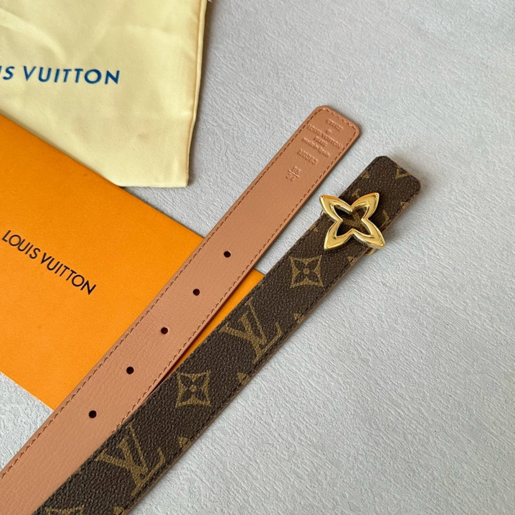 LOUIS VUITTON LV MINI FLOWERGRAM 30MM REVERSIBLE BELT IN BUFF BROWN CALFSKIN GOLD HARDWARE