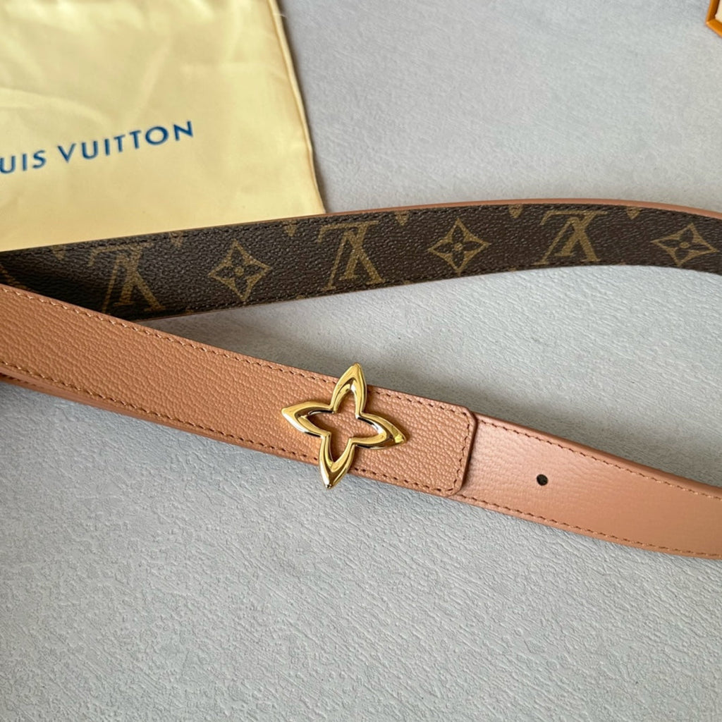 LOUIS VUITTON LV MINI FLOWERGRAM 30MM REVERSIBLE BELT IN BUFF BROWN CALFSKIN GOLD HARDWARE