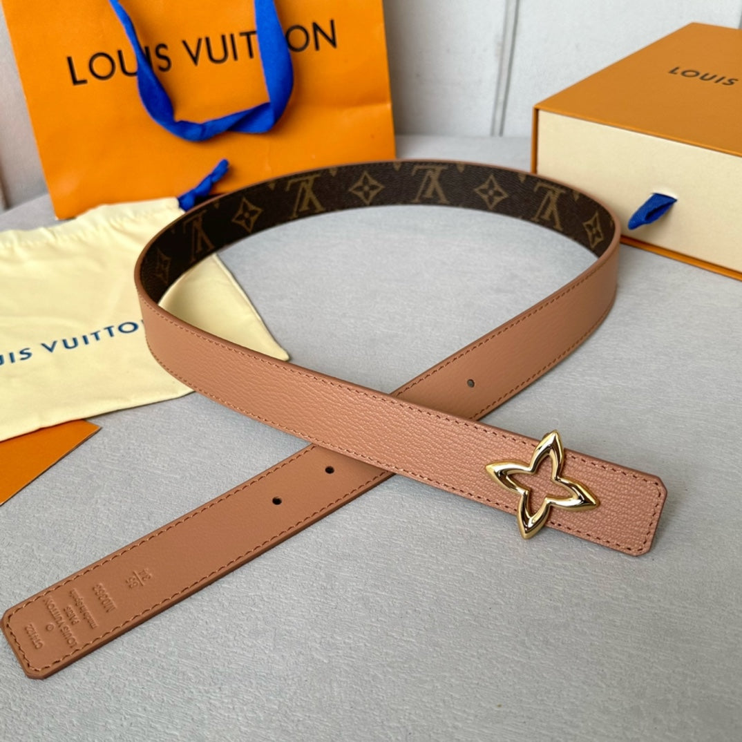 LOUIS VUITTON LV MINI FLOWERGRAM 30MM REVERSIBLE BELT IN BUFF BROWN CALFSKIN GOLD HARDWARE