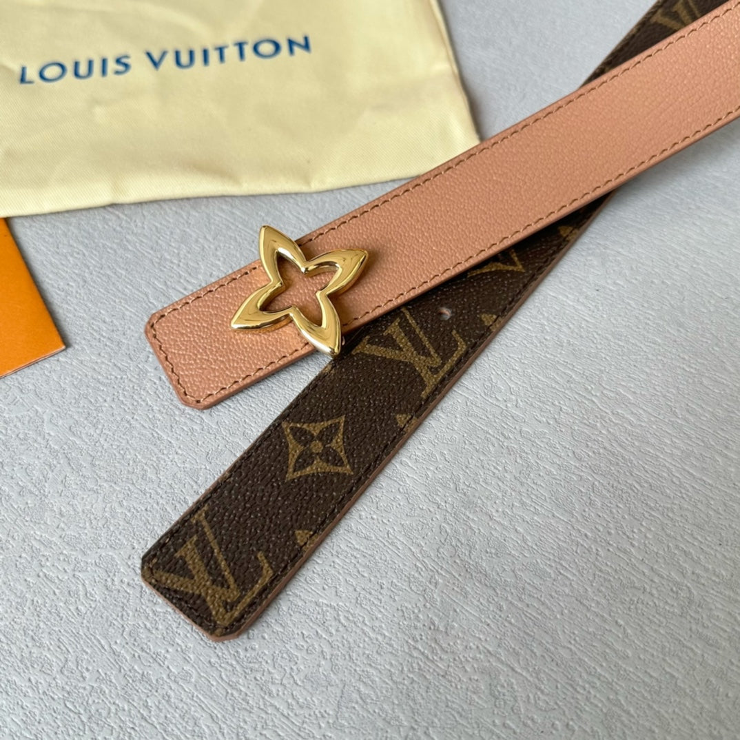 LOUIS VUITTON LV MINI FLOWERGRAM 30MM REVERSIBLE BELT IN BUFF BROWN CALFSKIN GOLD HARDWARE