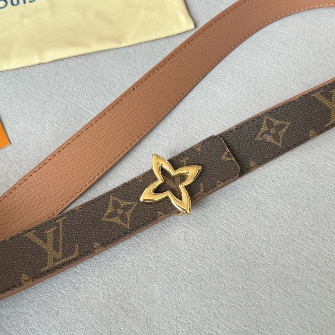 LOUIS VUITTON LV MINI FLOWERGRAM 30MM REVERSIBLE BELT IN BUFF BROWN CALFSKIN GOLD HARDWARE
