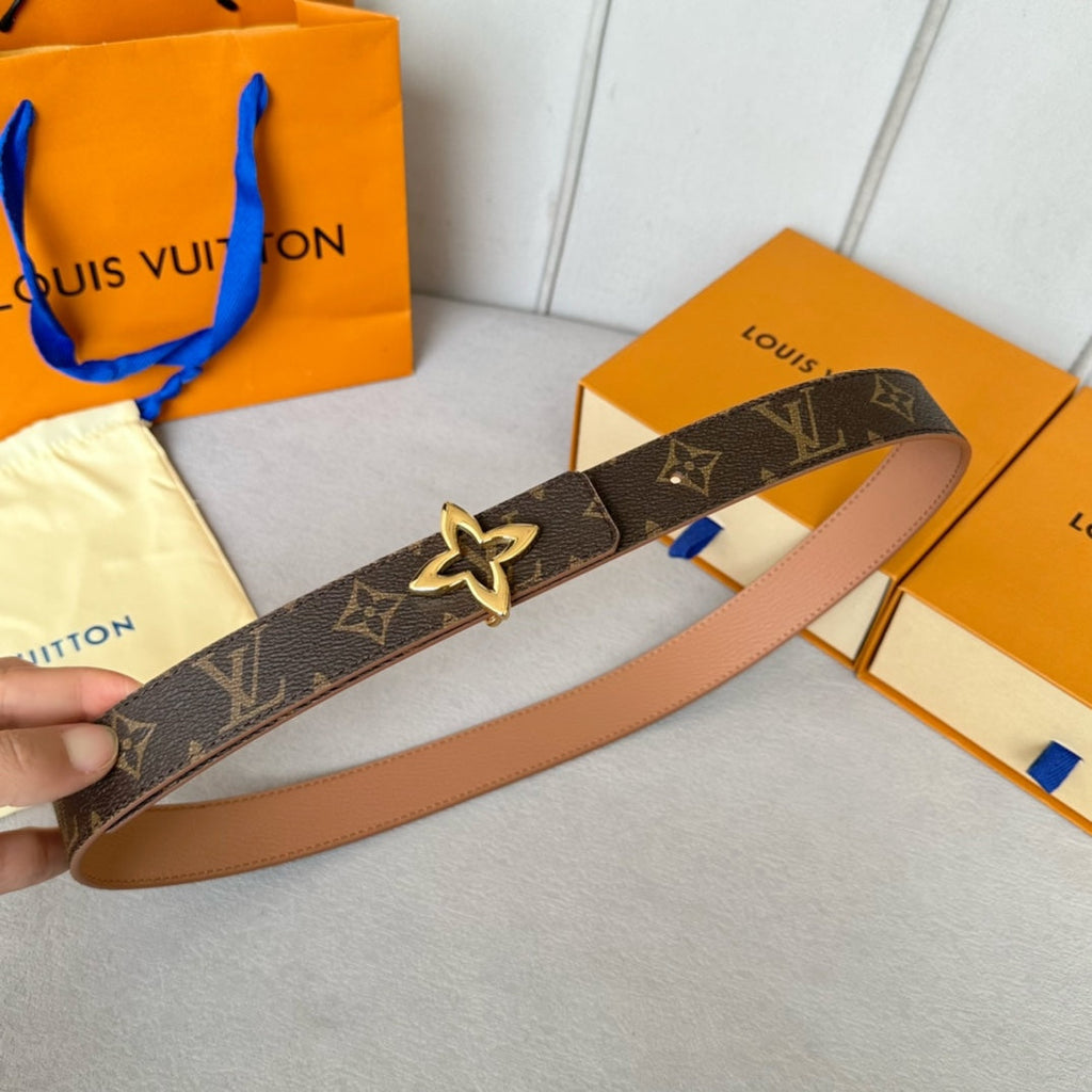 LOUIS VUITTON LV MINI FLOWERGRAM 30MM REVERSIBLE BELT IN BUFF BROWN CALFSKIN GOLD HARDWARE