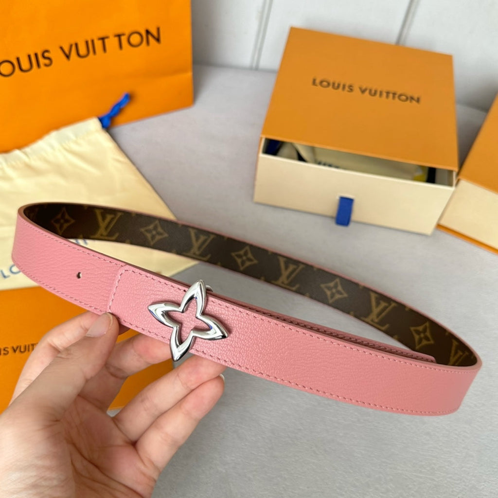 LOUIS VUITTON LV MINI FLOWERGRAM 30MM REVERSIBLE BELT IN BLUSH PINK CALFSKIN SILVER HARDWARE