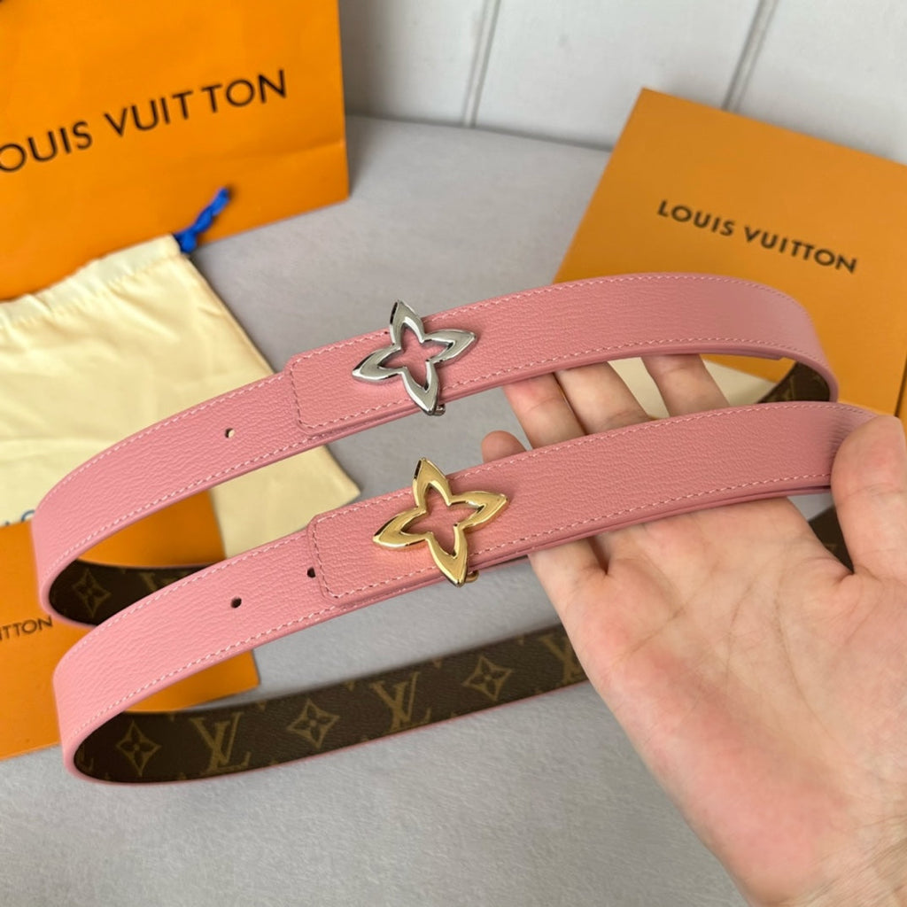 LOUIS VUITTON LV MINI FLOWERGRAM 30MM REVERSIBLE BELT IN BLUSH PINK CALFSKIN SILVER HARDWARE