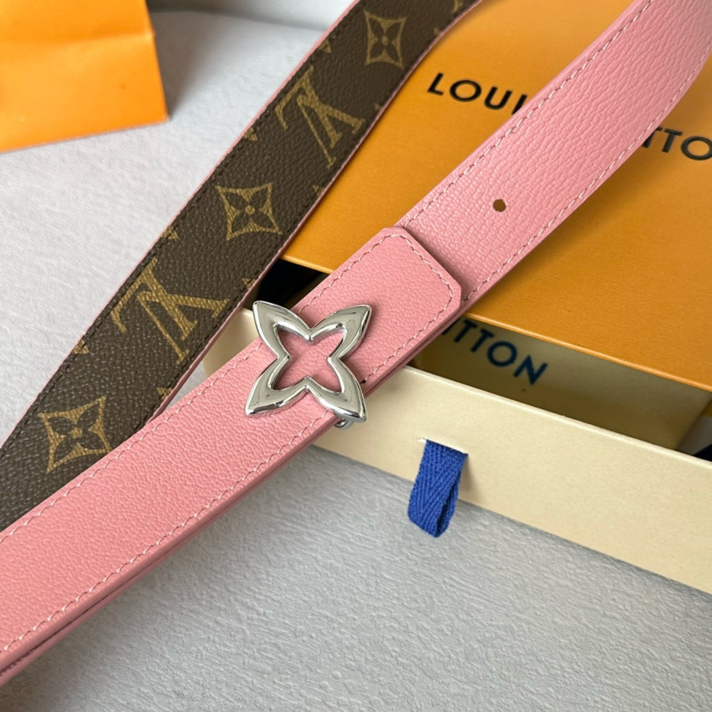 LOUIS VUITTON LV MINI FLOWERGRAM 30MM REVERSIBLE BELT IN BLUSH PINK CALFSKIN SILVER HARDWARE