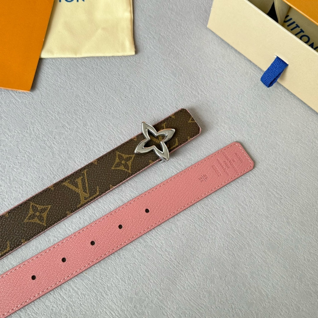 LOUIS VUITTON LV MINI FLOWERGRAM 30MM REVERSIBLE BELT IN BLUSH PINK CALFSKIN SILVER HARDWARE