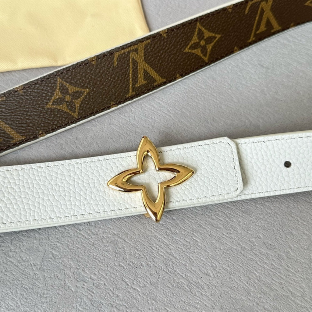 LOUIS VUITTON LV MINI FLOWERGRAM 30MM REVERSIBLE BELT IN WHITE CALFSKIN GOLD HARDWARE