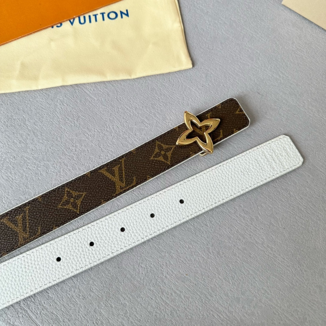 LOUIS VUITTON LV MINI FLOWERGRAM 30MM REVERSIBLE BELT IN WHITE CALFSKIN GOLD HARDWARE