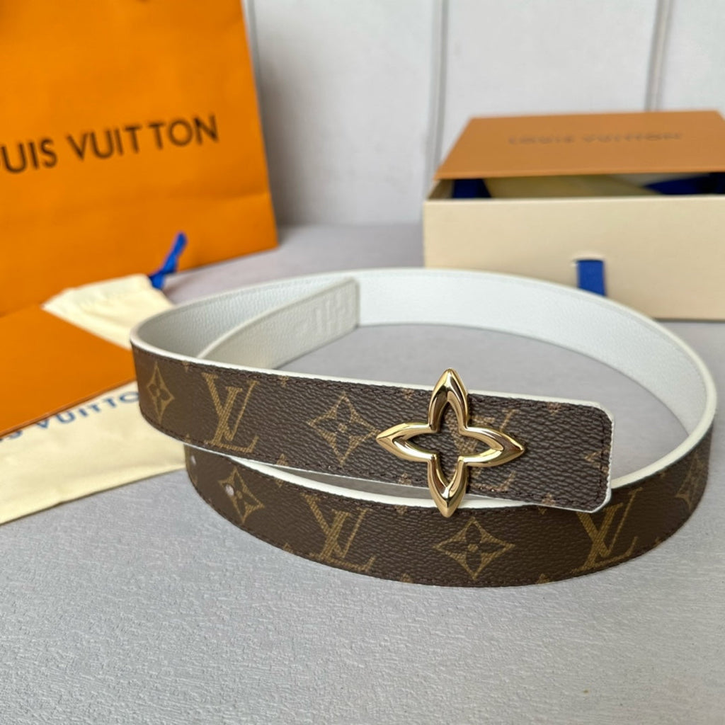 LOUIS VUITTON LV MINI FLOWERGRAM 30MM REVERSIBLE BELT IN WHITE CALFSKIN GOLD HARDWARE