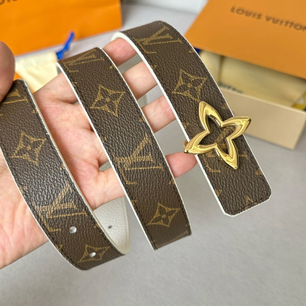 LOUIS VUITTON LV MINI FLOWERGRAM 30MM REVERSIBLE BELT IN WHITE CALFSKIN GOLD HARDWARE