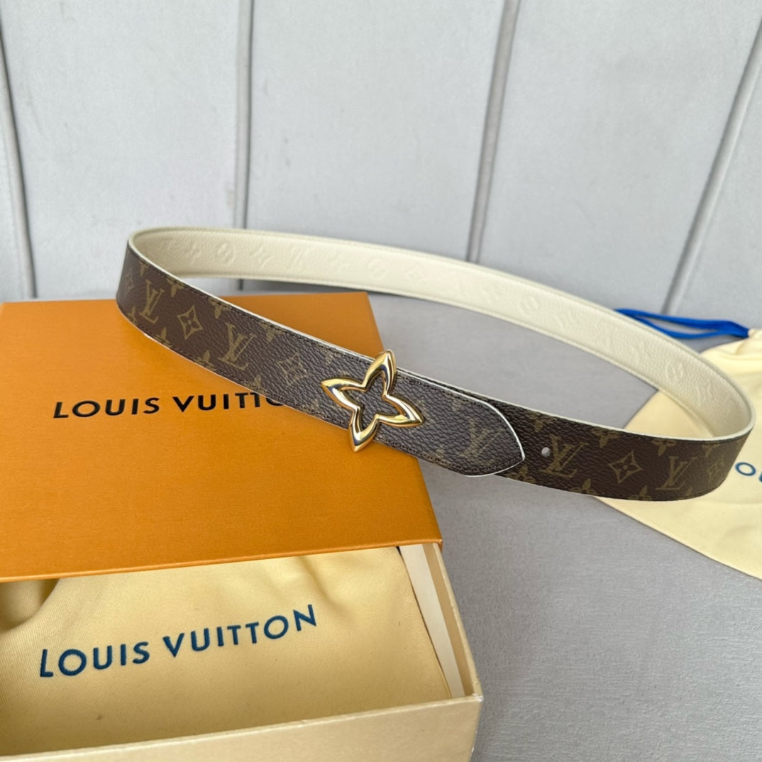 LOUIS VUITTON LV MINI FLOWERGRAM 30MM REVERSIBLE BELT IN WHITE EMBOSSED CALFSKIN GOLD HARDWARE