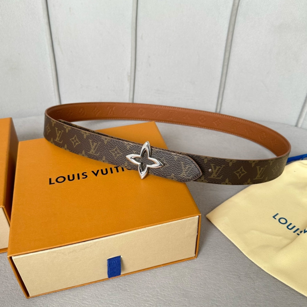 LOUIS VUITTON LV MINI FLOWERGRAM 30MM REVERSIBLE BELT IN BRONZE BROWN EMBOSSED CALFSKIN SILVER HARDWARE
