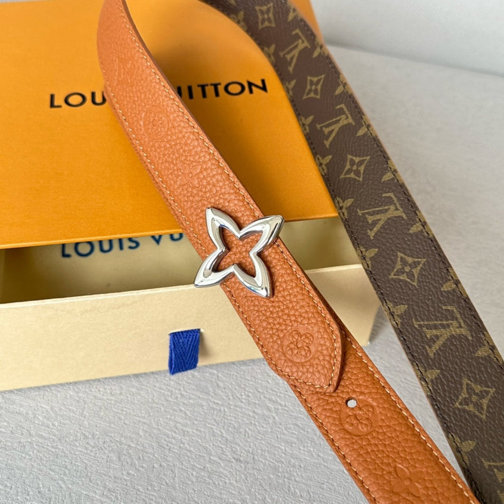 LOUIS VUITTON LV MINI FLOWERGRAM 30MM REVERSIBLE BELT IN BRONZE BROWN EMBOSSED CALFSKIN SILVER HARDWARE