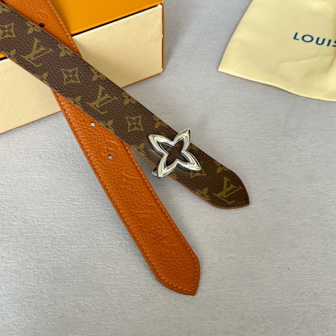 LOUIS VUITTON LV MINI FLOWERGRAM 30MM REVERSIBLE BELT IN BRONZE BROWN EMBOSSED CALFSKIN SILVER HARDWARE