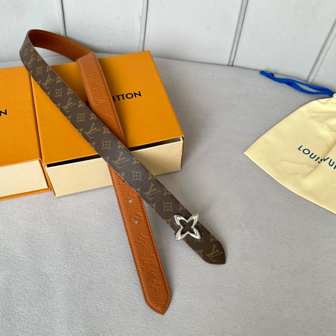 LOUIS VUITTON LV MINI FLOWERGRAM 30MM REVERSIBLE BELT IN BRONZE BROWN EMBOSSED CALFSKIN SILVER HARDWARE
