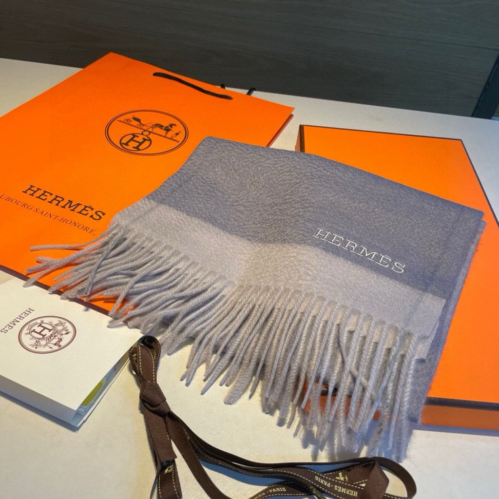 HERMES SCARF 180 CM IN LAVENDER GRAY CASERE 366049