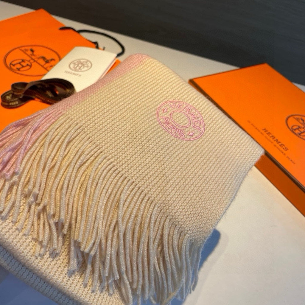 HERMES KNIT SCARF 180 IN LIGHT PINK MIX WHITE CASERE