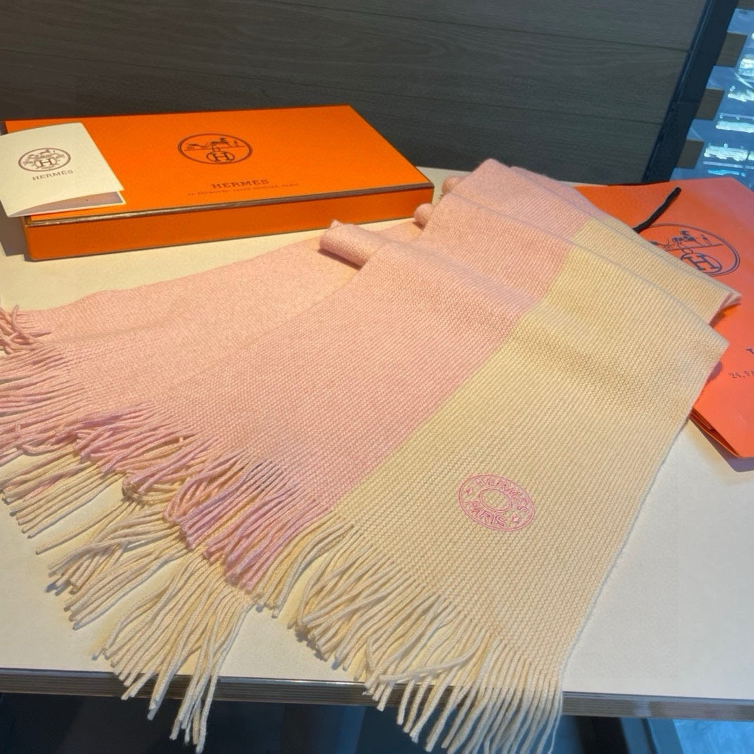 HERMES KNIT SCARF 180 IN LIGHT PINK MIX WHITE CASERE