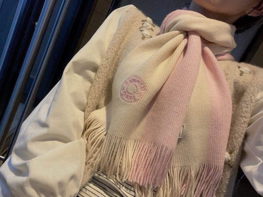 HERMES KNIT SCARF 180 IN LIGHT PINK MIX WHITE CASERE
