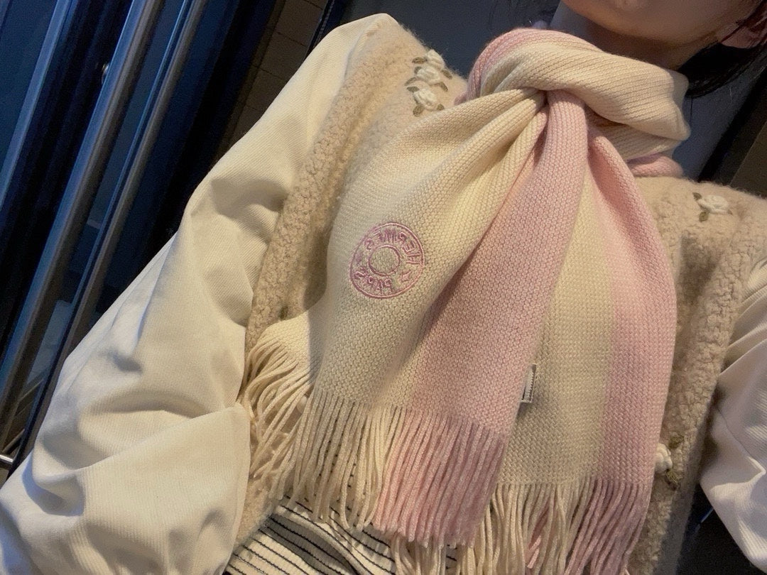 HERMES KNIT SCARF 180 IN LIGHT PINK MIX WHITE CASERE